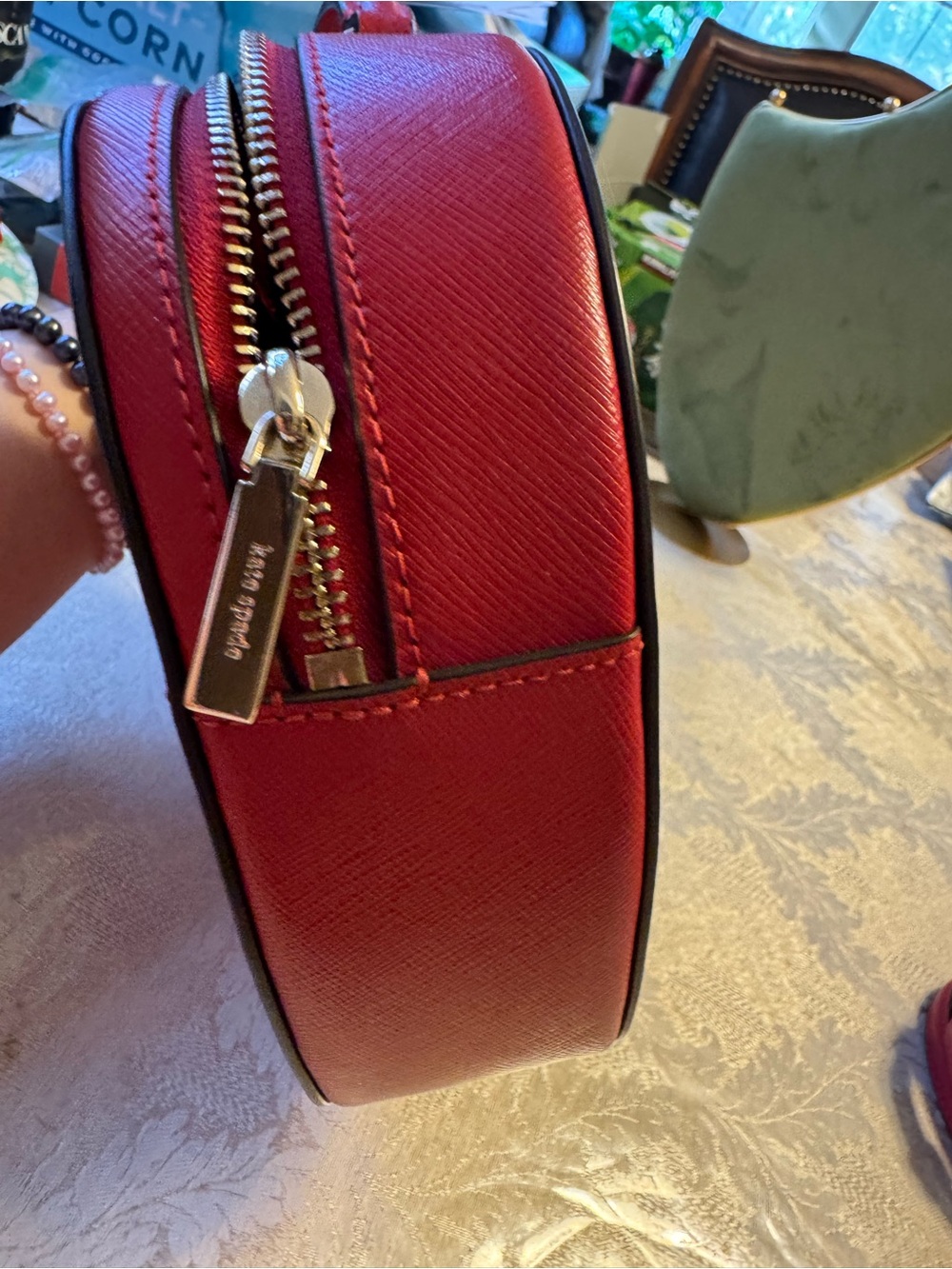 Kate Spade Cherry Red Love Shack Saffiano Leather Heart Crossbody Bag Purse - Picture 10 of 12